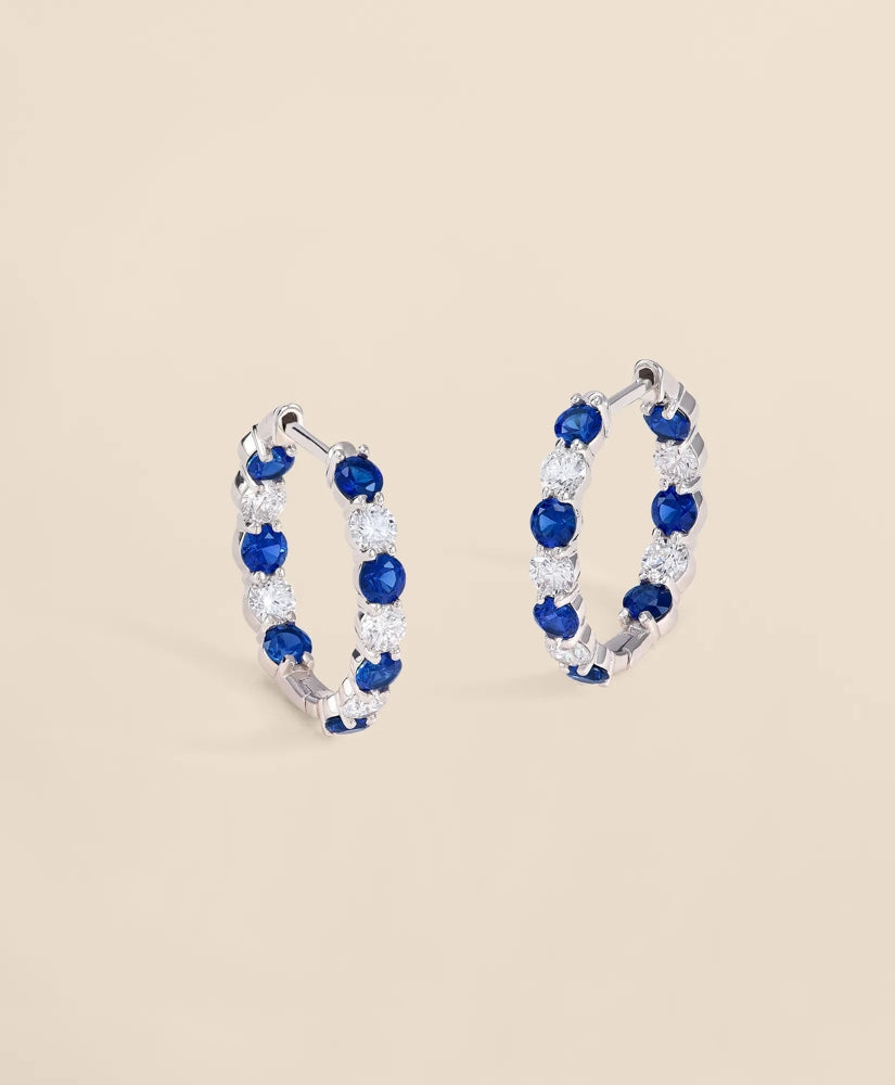 1 CT. Lab-Grown Diamond 3mm Sapphire 14k White Gold Hoop Earrings / Brooks Brothers Women
