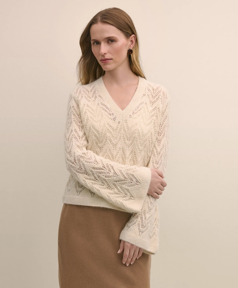 Alpaca-Wool Blend Pointelle Bell-Sleeve Sweater / Brooks Brothers Sale