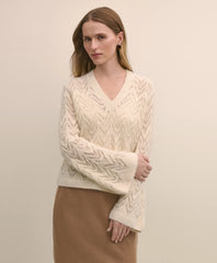 Alpaca-Wool Blend Pointelle Bell-Sleeve Sweater / Brooks Brothers Sale