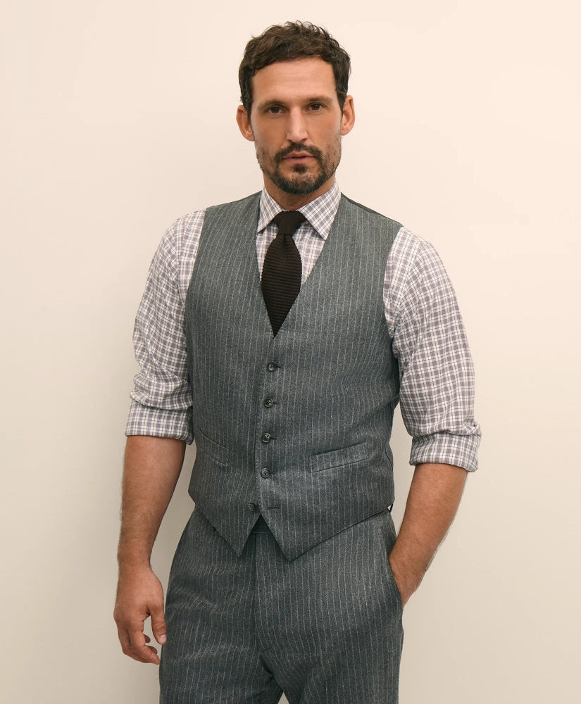Archive Pinstripe Vest in Wool Flannel / Brooks Brothers Sale