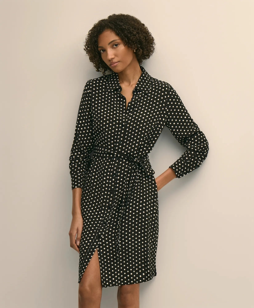 Belted Dot-Print Shirt Dress / Brooks Brothers Women