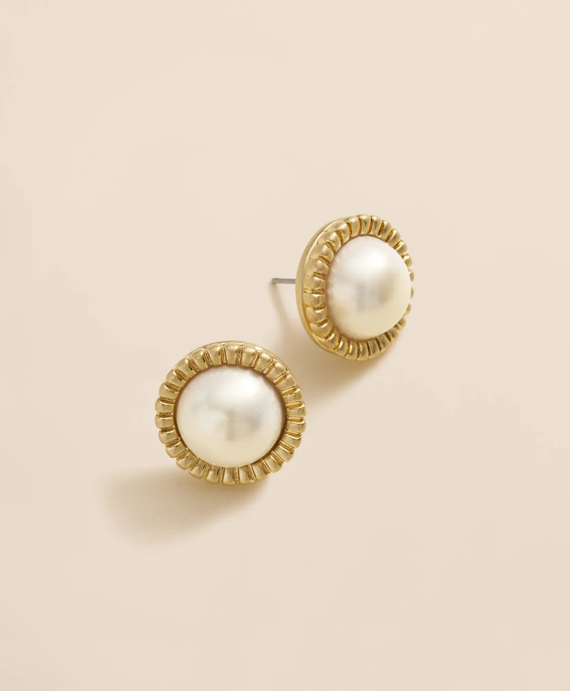 Bezel Frame Faux-Pearl Stud Earrings / Brooks Brothers Women