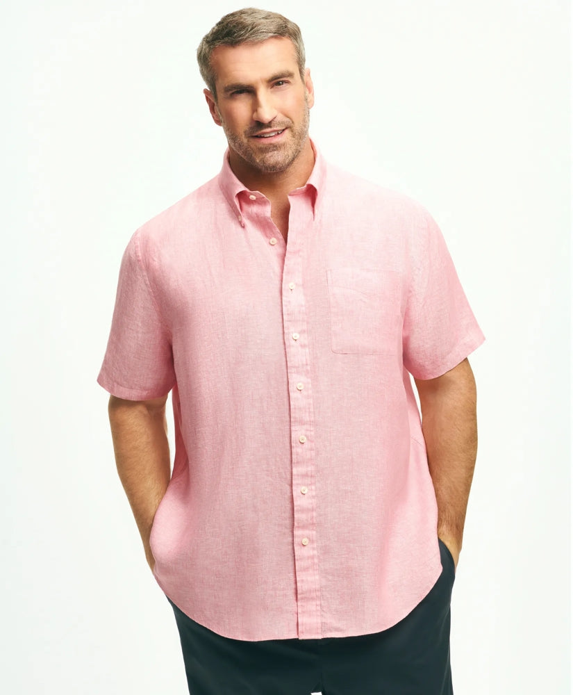 Big & Tall Sport Shirt,  Short-Sleeve Irish Linen / Brooks Brothers Shirts