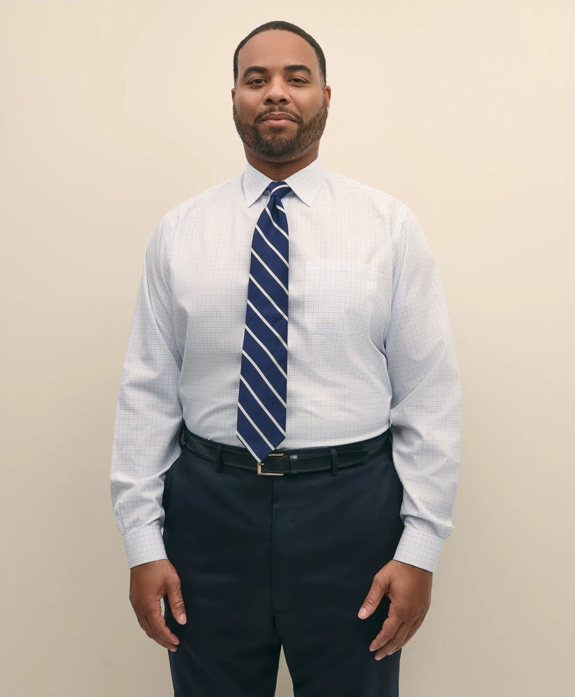 Big & Tall Stretch Cotton Broadcloth Non-Iron Ainsley Collar, Tattersall Dress Shirt / Brooks Brothers Sale