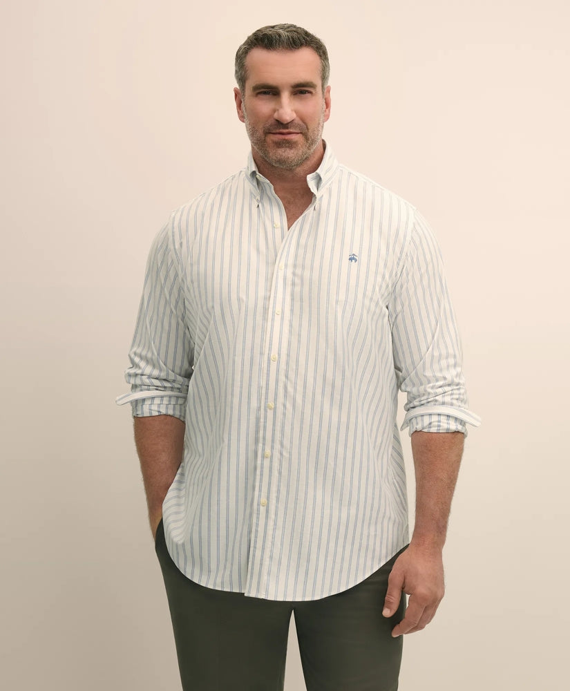 Big & Tall Stretch Cotton Non-Iron Oxford Polo Button Down Collar, Outline Stripe Shirt / Brooks Brothers Sale