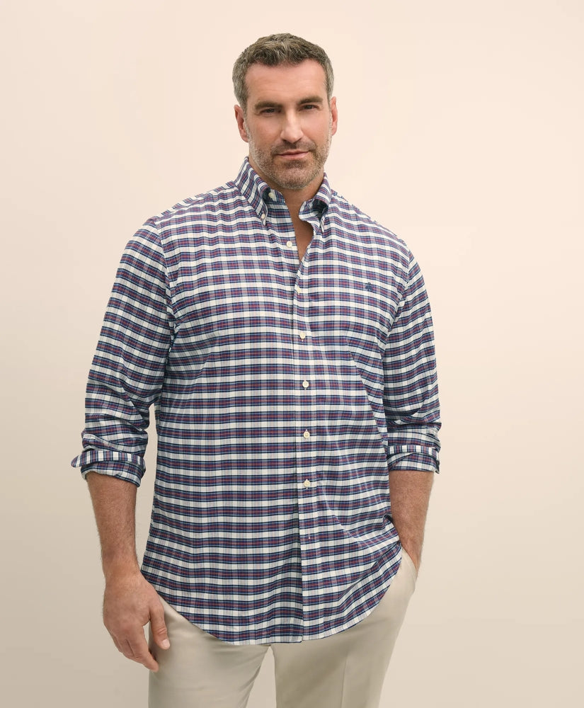 Big & Tall Stretch Cotton Non-Iron Oxford Polo Button Down Collar, Royal Stewart Tartan Shirt / Brooks Brothers Sale