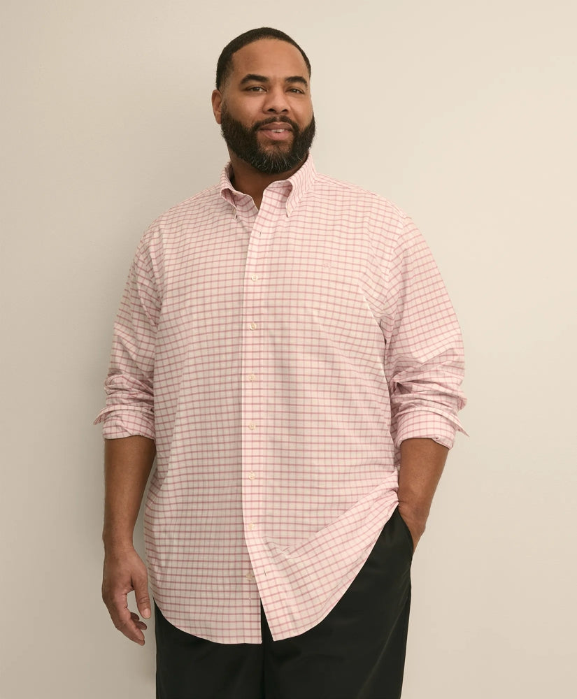 Big & Tall Stretch Cotton Non-Iron Oxford Polo Button Down, Windowpane Sport Shirt / Brooks Brothers Men