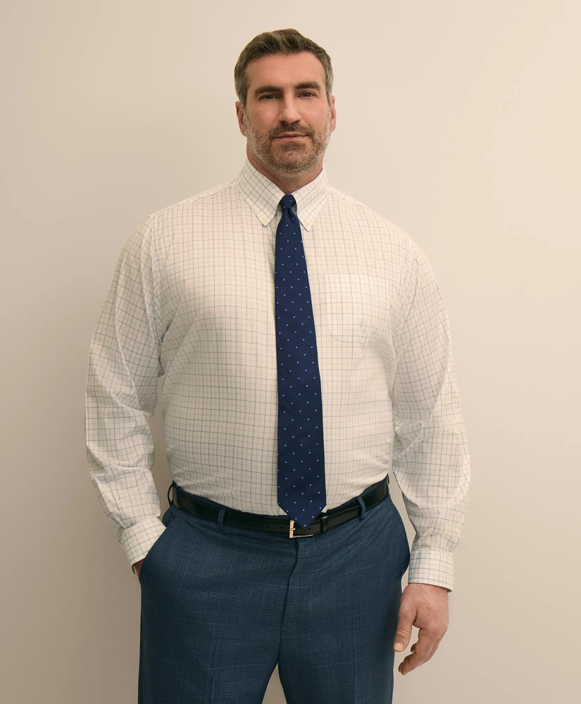 Big & Tall Stretch Cotton Non-Iron Pinpoint Oxford Polo Button Down, Windowpane Dress Shirt / Brooks Brothers Men