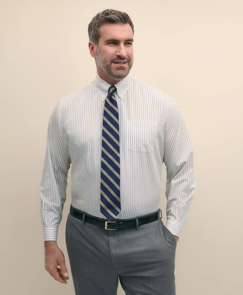 Big & Tall Stretch Cotton Non-Iron Pinpoint Polo Button Down Collar, Track Stripe Dress Shirt / Brooks Brothers Shirts