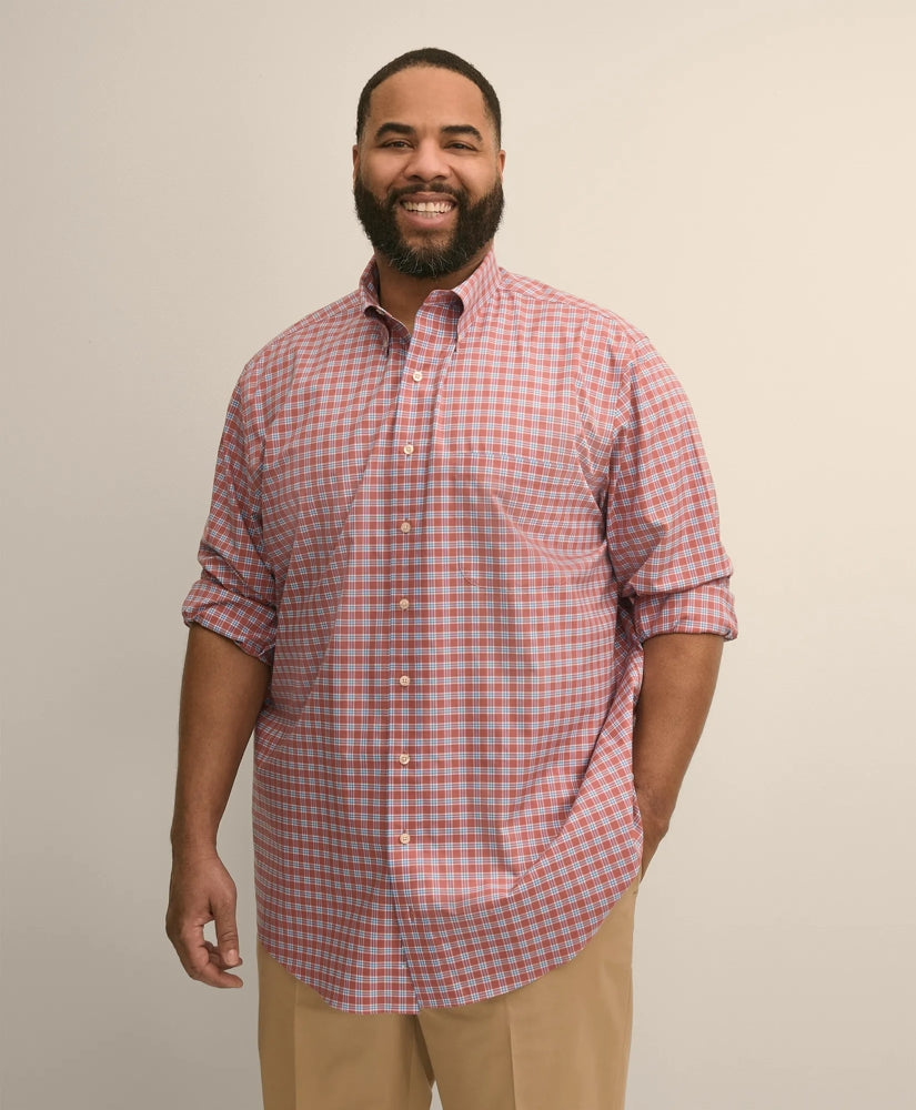 Big & Tall Stretch Cotton Non-Iron Poplin Polo Button Down, Check Sport Shirt / Brooks Brothers Men