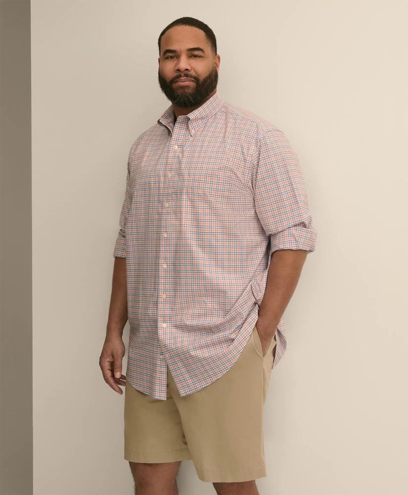Big & Tall Stretch Cotton Non-Iron Poplin Polo Button Down, Check Sport Shirt / Brooks Brothers Men
