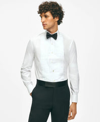 Black Fleece Pleated Londoner Collar Tuxedo Shirt in Sea Island Cotton / Brooks Brothers Tailored