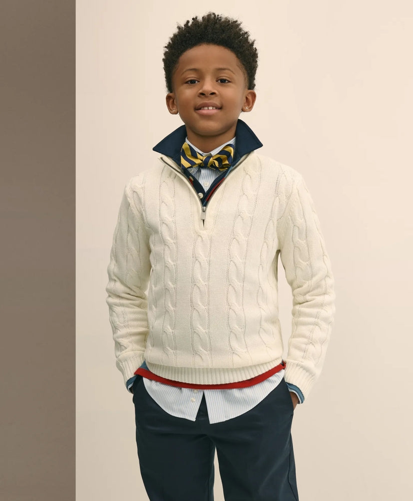 Boys Cotton Cable Knit Quarter-Zip Sweater / Brooks Brothers Boys