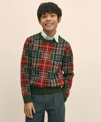 Boys Cotton Jacquard Tartan Sweater / Brooks Brothers Boys