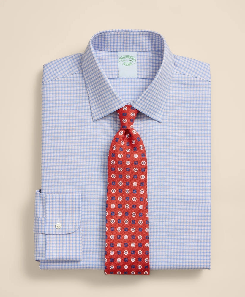 Brooks Brothers Explorer Collection Non-Iron Twill Ainsley Collar, Mini-Check Dress Shirt / Brooks Brothers Men