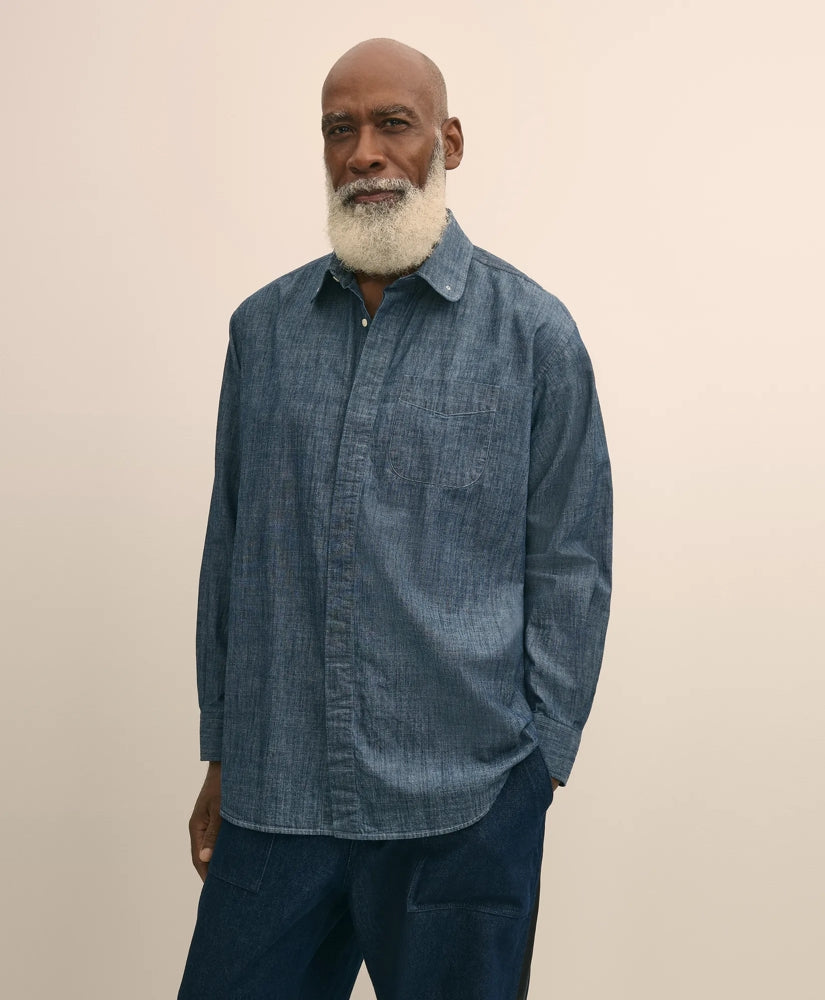 Brooks Brothers X Engineered Garments Cotton Chambray Round Pinhole Collar Oversized Dress Shirt / Brooks Brothers Tailored