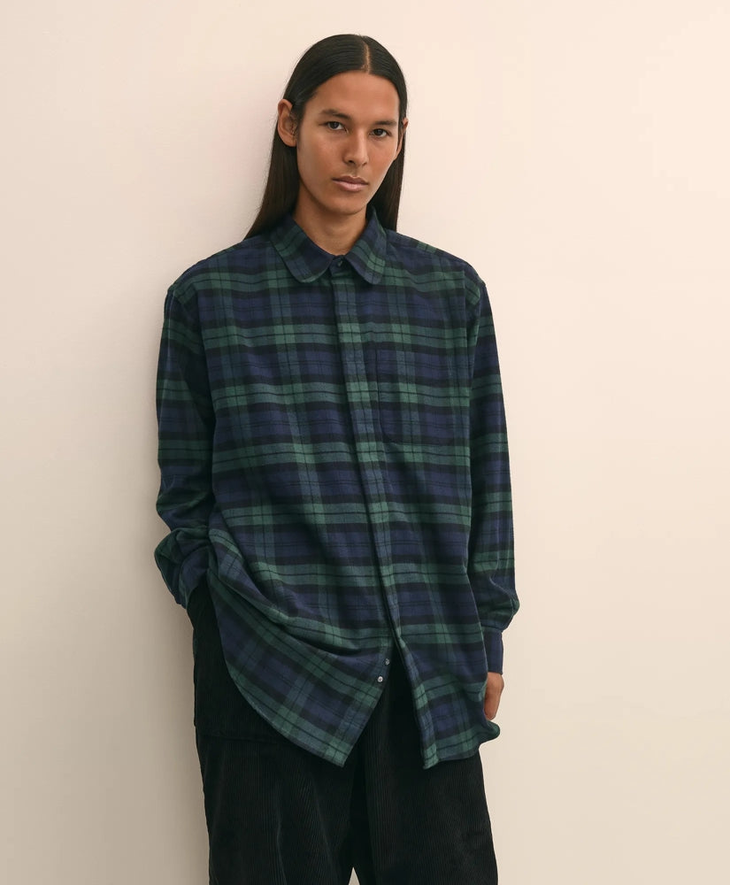 Brooks Brothers X Engineered Garments Cotton Flannel Round Pinhole Collar Oversized, Tartan Dress Shirt / Brooks Brothers Tailored