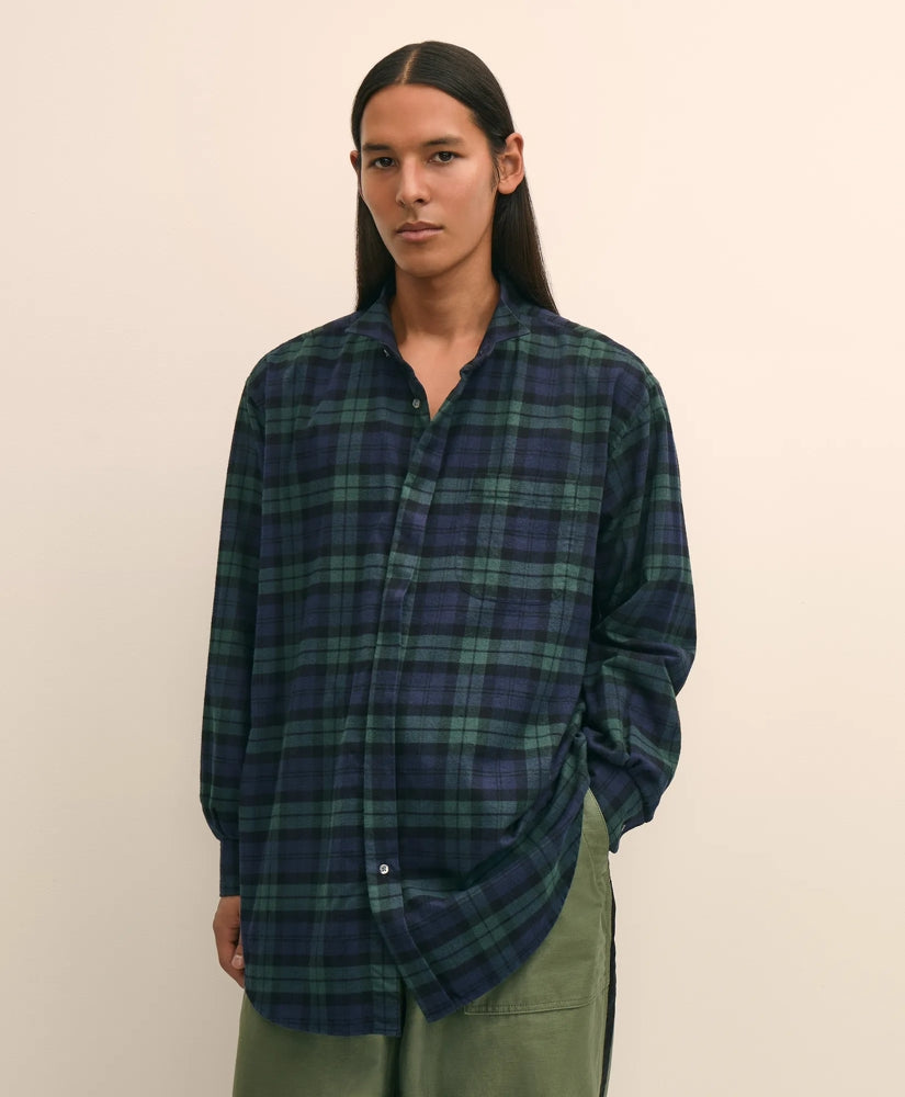 Brooks Brothers X Engineered Garments Cotton Flannel Wing Collar Oversized, Tartan Dress Shirt / Brooks Brothers Tailored