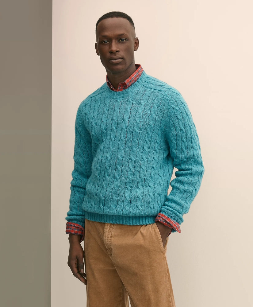 Cable Crewneck Sweater in Shetland Wool / Brooks Brothers Sale