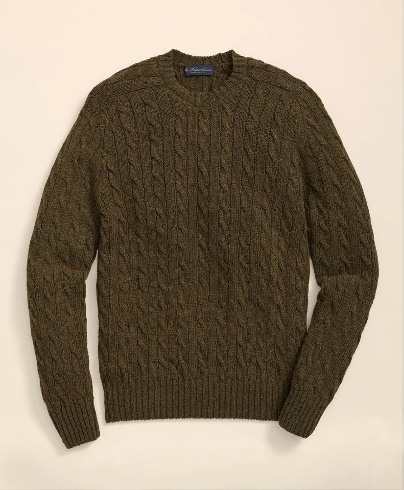 Cable Crewneck Sweater in Shetland Wool / Brooks Brothers Sale