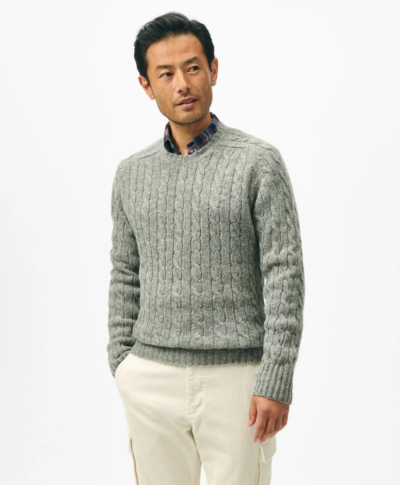 Cable Crewneck Sweater in Shetland Wool / Brooks Brothers Sale