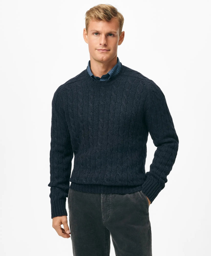 Cable Crewneck Sweater in Shetland Wool / Brooks Brothers Sale