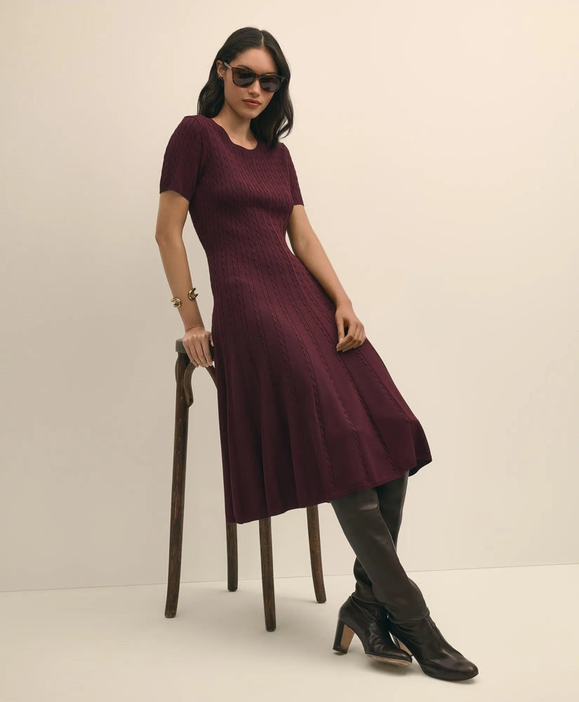 Cable-Knit Fit-and-Flare Sweater Dress / Brooks Brothers Sale