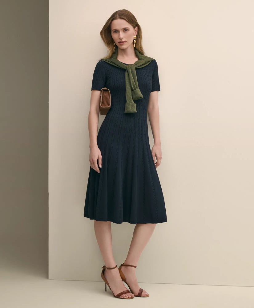 Cable-Knit Fit-and-Flare Sweater Dress / Brooks Brothers Sale