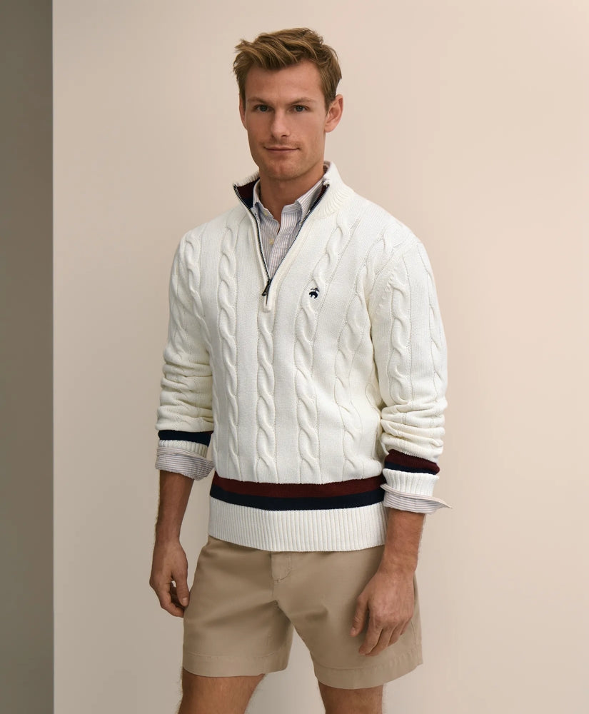 Cable Knit Tennis Quarter-Zip Sweater in Supima / Brooks Brothers Men