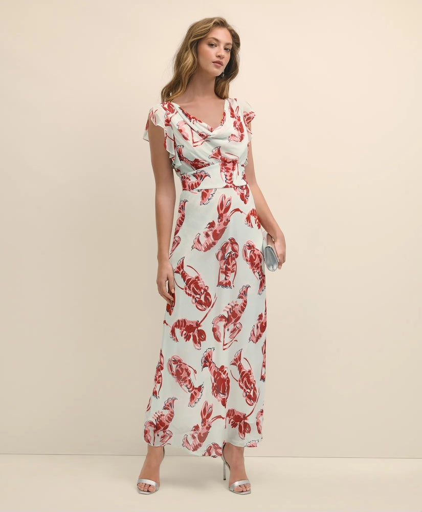 Chiffon Lobster Maxi Dress / Brooks Brothers Sale