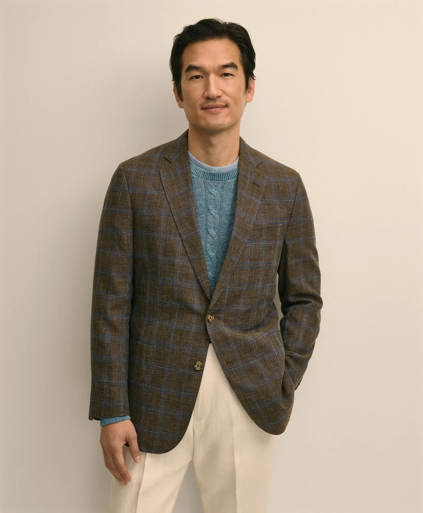 Classic Fit Linen-Cotton-Wool Hopsack Windowpane Sport Coat / Brooks Brothers Men