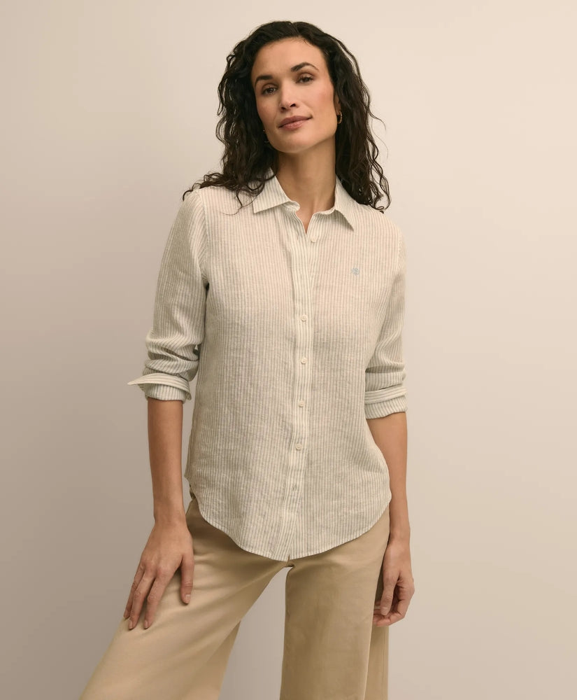 Classic Fit Linen Stripe Shirt / Brooks Brothers Shirts