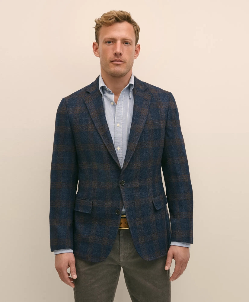 Classic Fit Wool-Cotton-Silk-Cashmere Hopsack Check Sport Coat / Brooks Brothers Sale