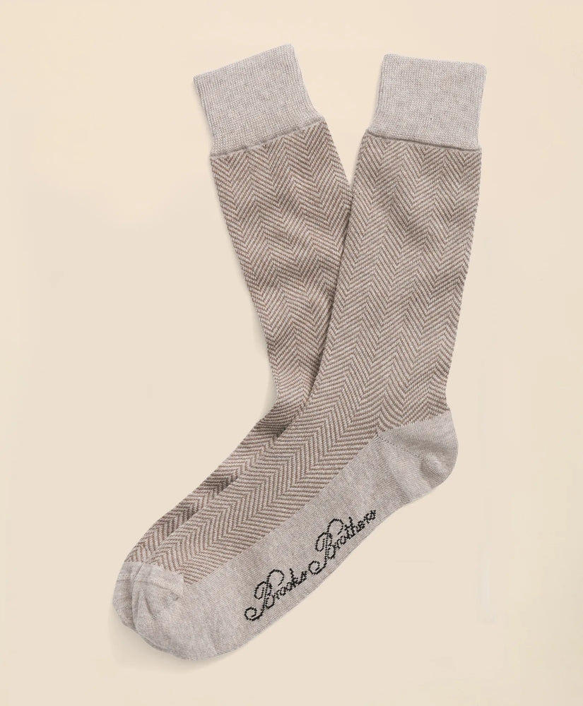 Cotton Blend Herringbone Socks / Brooks Brothers Men