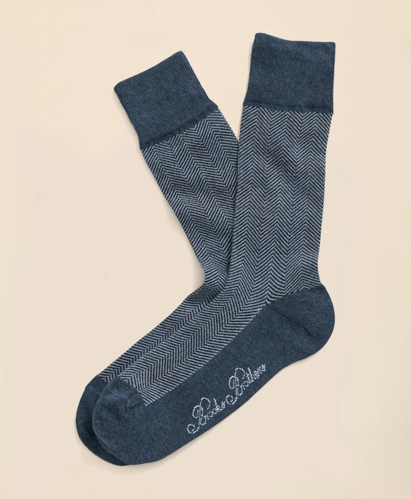 Cotton Blend Herringbone Socks / Brooks Brothers Men