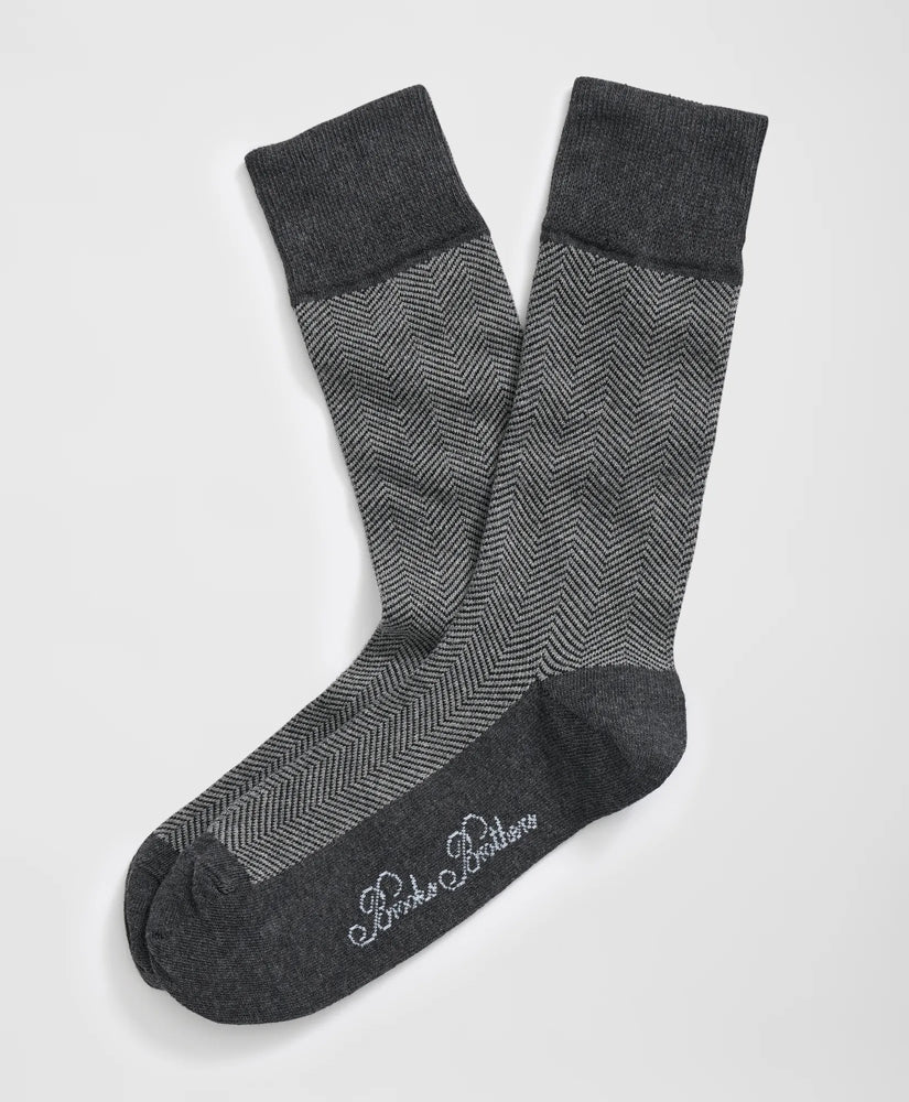Cotton Blend Herringbone Socks / Brooks Brothers Men