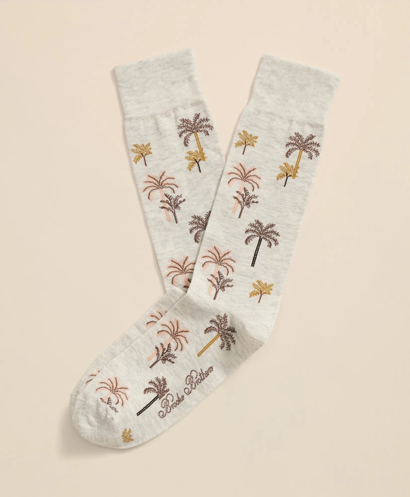Cotton Blend Palm-Tree Motif Socks / Brooks Brothers Men