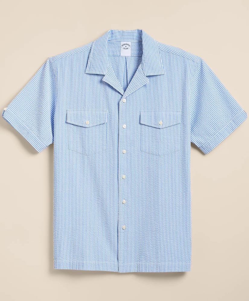 Cotton Blend Seersucker Camp Collar Shirt / Brooks Brothers Shirts
