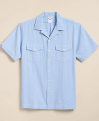 Cotton Blend Seersucker Camp Collar Shirt / Brooks Brothers Shirts