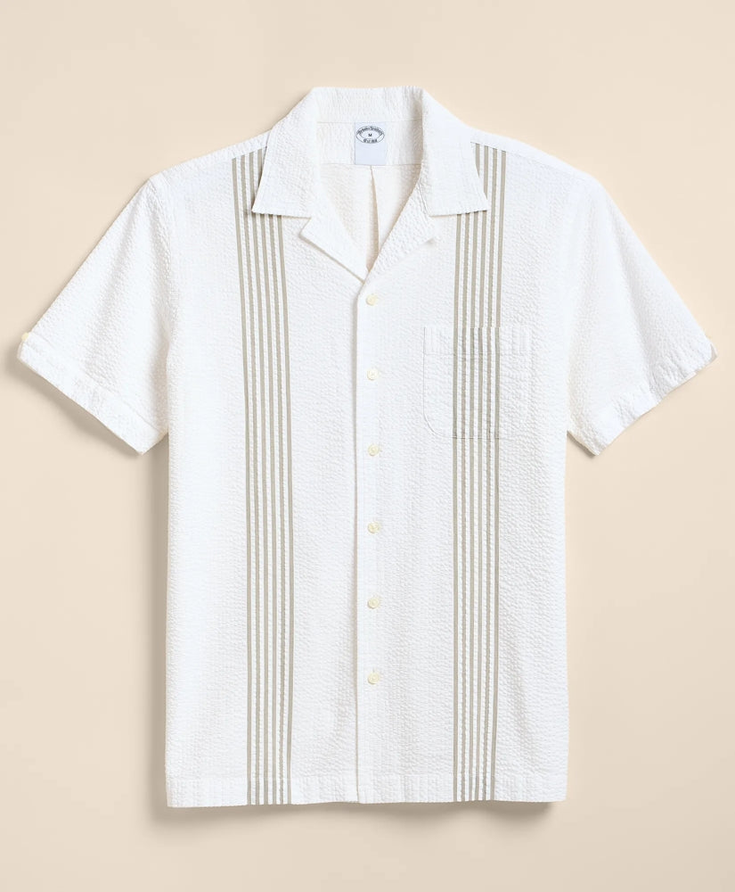Cotton Blend Seersucker Camp Collar Shirt / Brooks Brothers Shirts