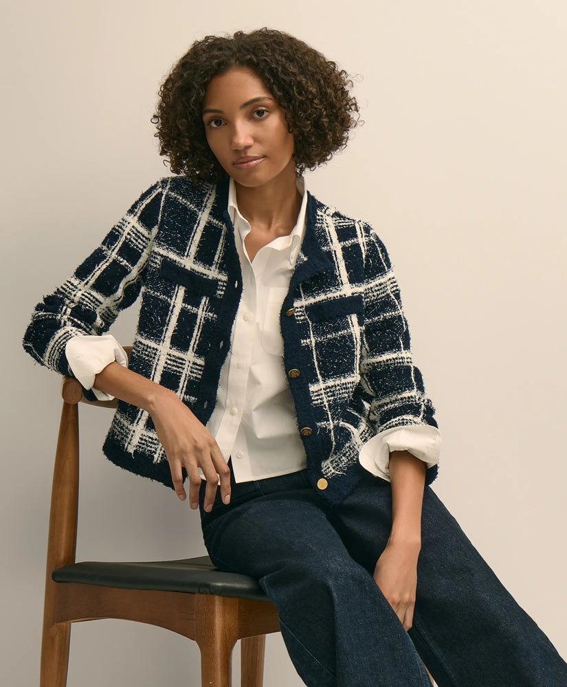 Cotton-Blend Soft Plaid Cardigan / Brooks Brothers Sale