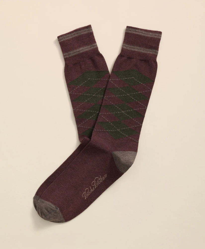 Cotton-Blend Tipped Argyle Socks / Brooks Brothers Men