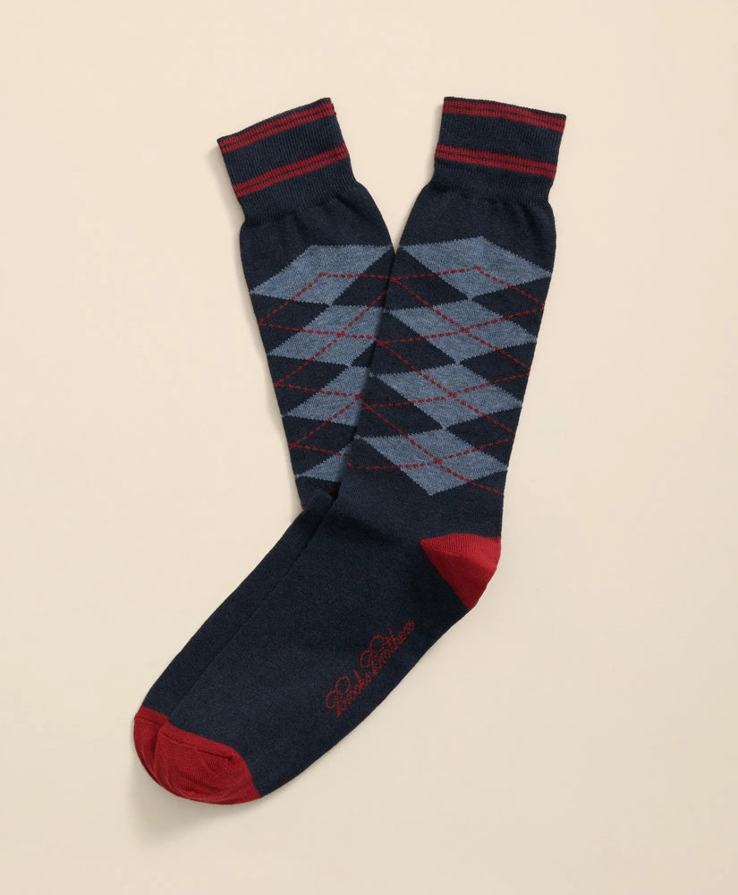 Cotton-Blend Tipped Argyle Socks / Brooks Brothers Men