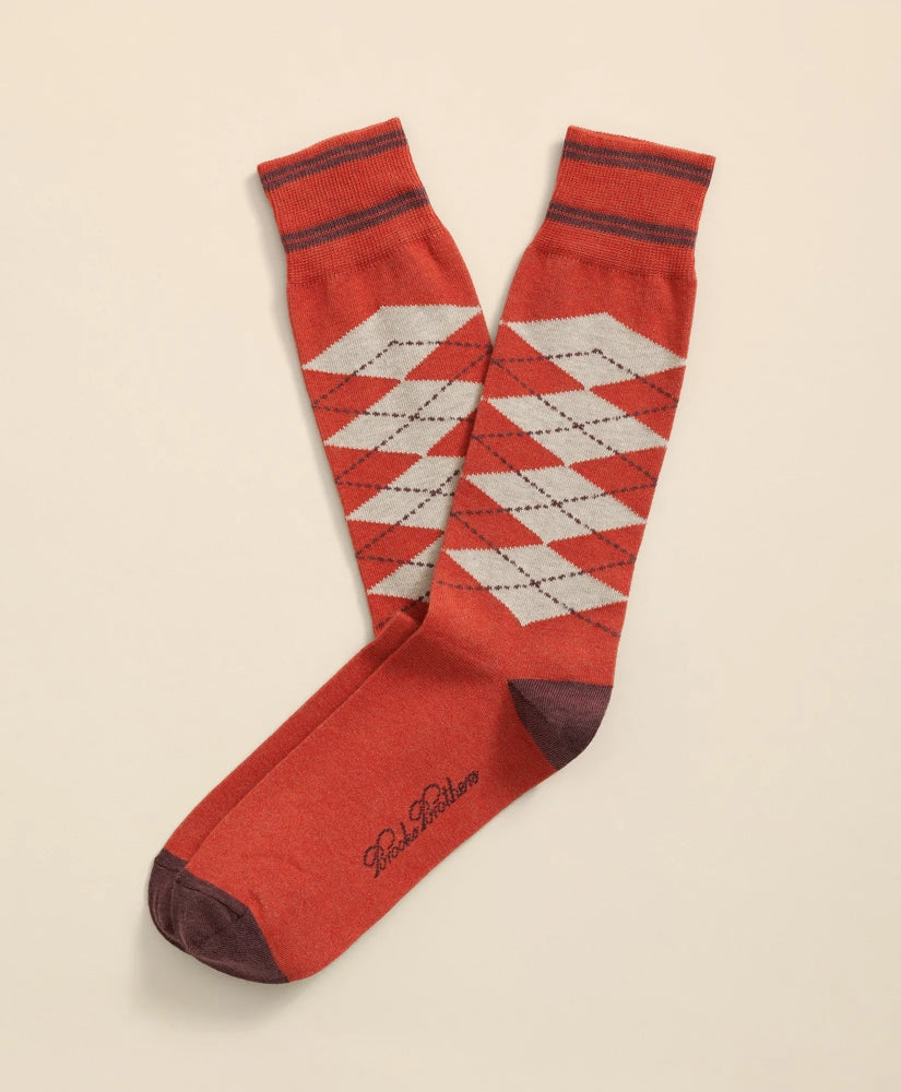 Cotton-Blend Tipped Argyle Socks / Brooks Brothers Men