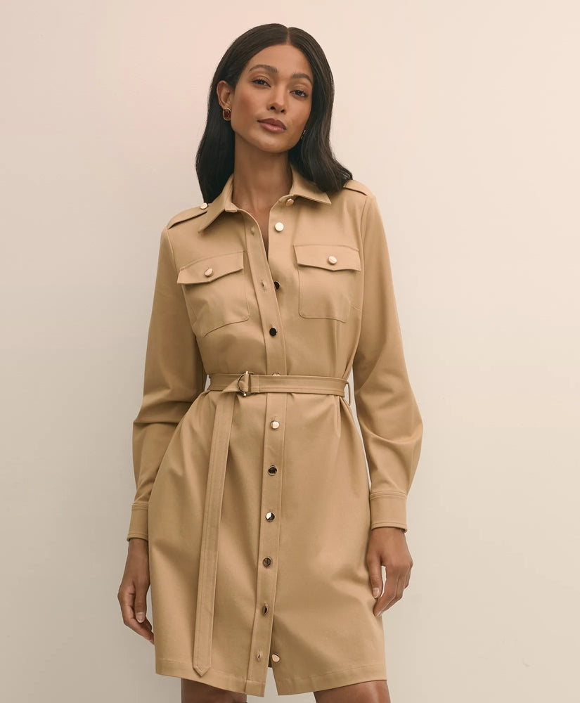 Cotton Blend Twill Belted Shirt Dress / Brooks Brothers Sale