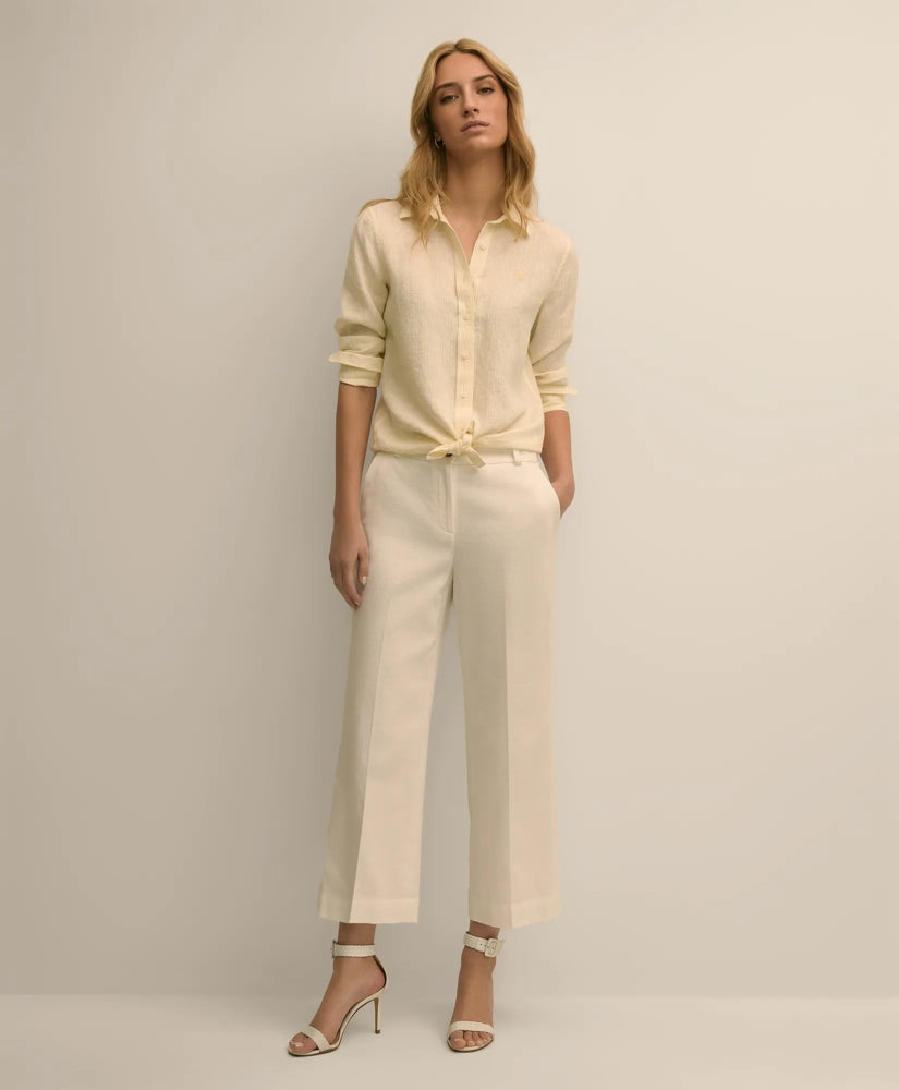 Cotton Dobby Cropped Wide-Leg Pants / Brooks Brothers Women