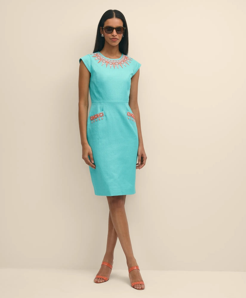 Cotton Embellished Sheath Dress / Brooks Brothers Sale