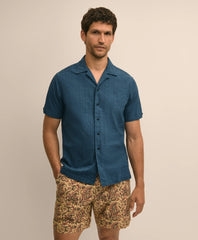 Cotton Embroidered Geo Camp Collar Short-Sleeve Shirt / Brooks Brothers Men