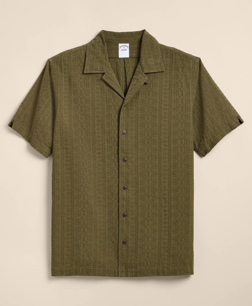 Cotton Embroidered Geo Camp Collar Short-Sleeve Shirt / Brooks Brothers Men
