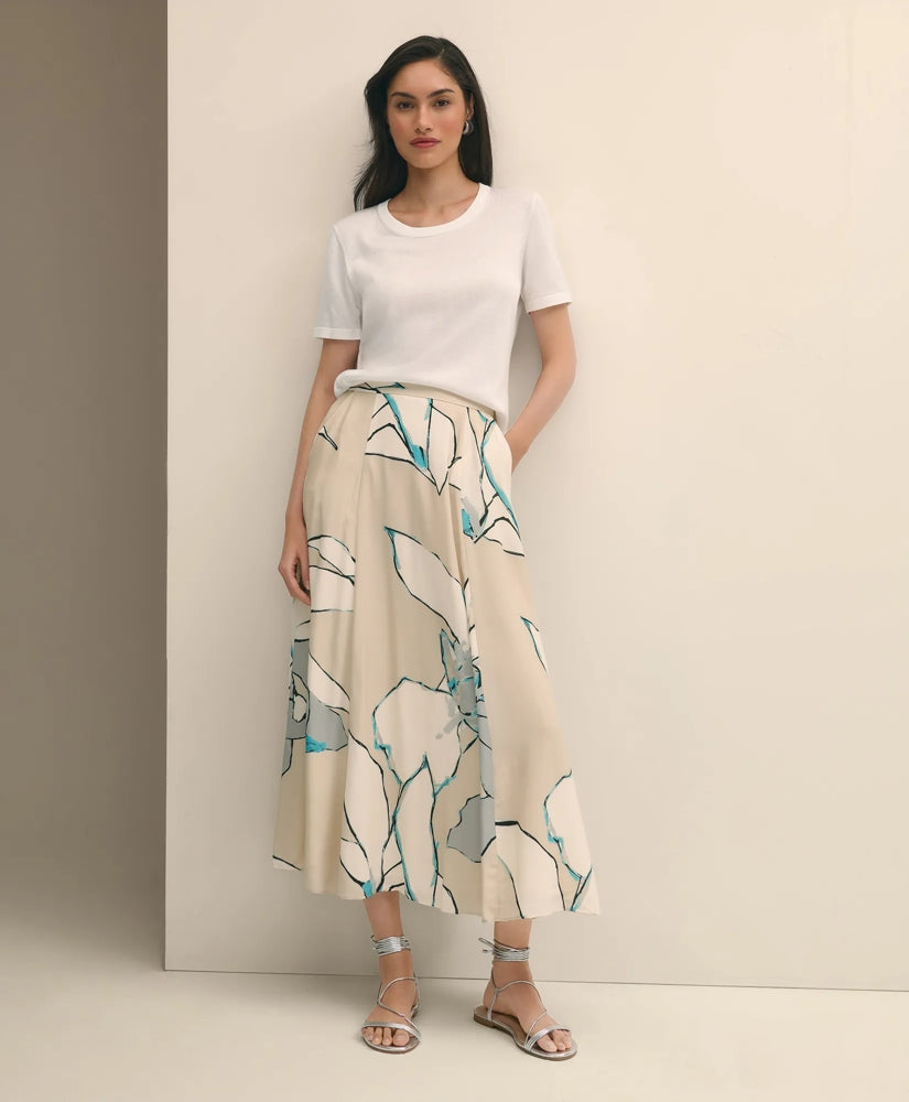Flare Midi Skirt In Abstract Print / Brooks Brothers Women